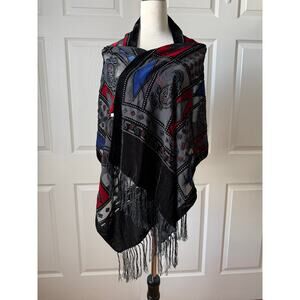 Title: 100% Silk Black Velvet Burnout Paisley & Diamond Motif Scarf/Shawl